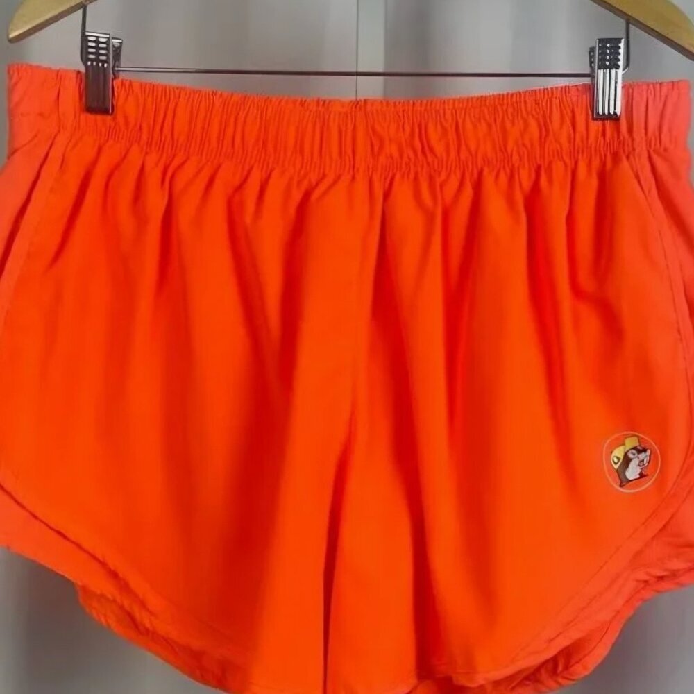 Buccee's neon orange running gym Crossfit workout lined Light Logo shorts L